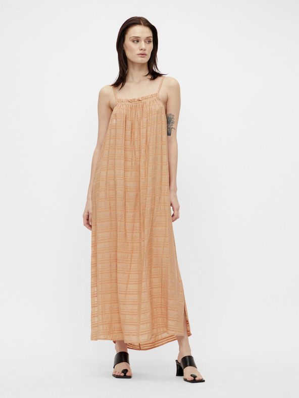 .OBJECT Maxi abito largo a fantasia arancione con spacchi .OBJECT Rafia