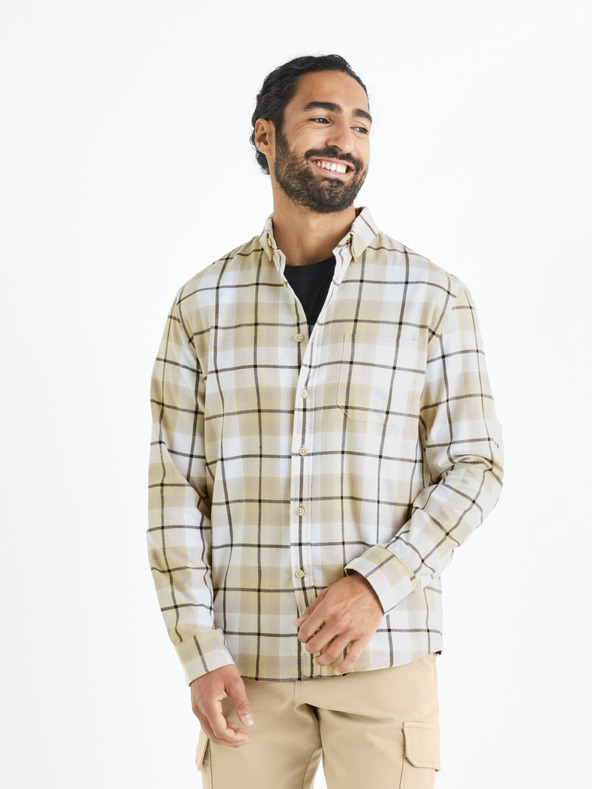Celio Camicia a quadri da uomo bianca e beige Celio