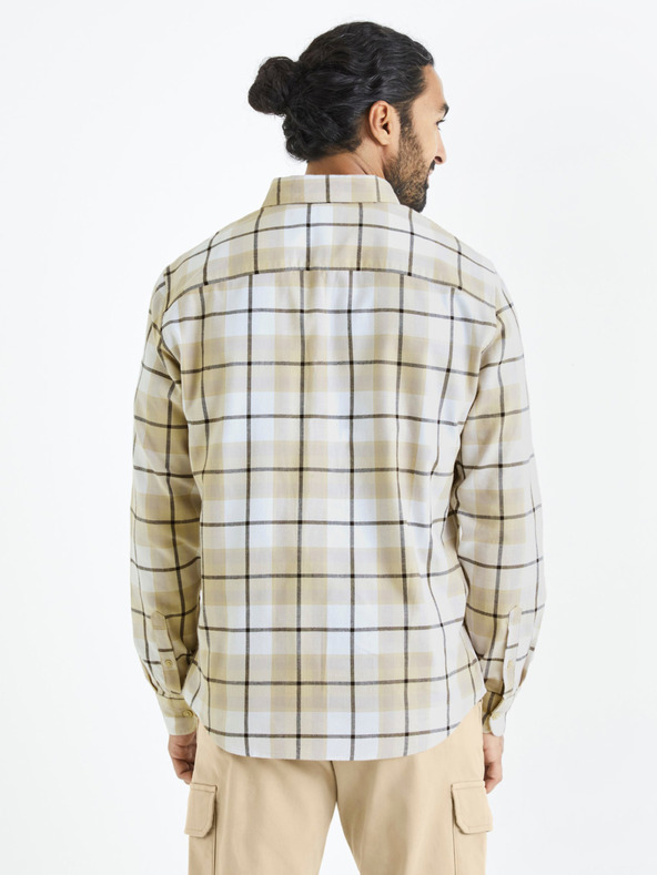 Celio Camicia a quadri da uomo bianca e beige Celio