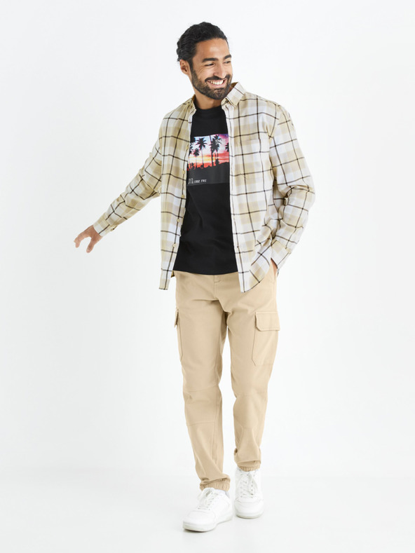 Celio Camicia a quadri da uomo bianca e beige Celio