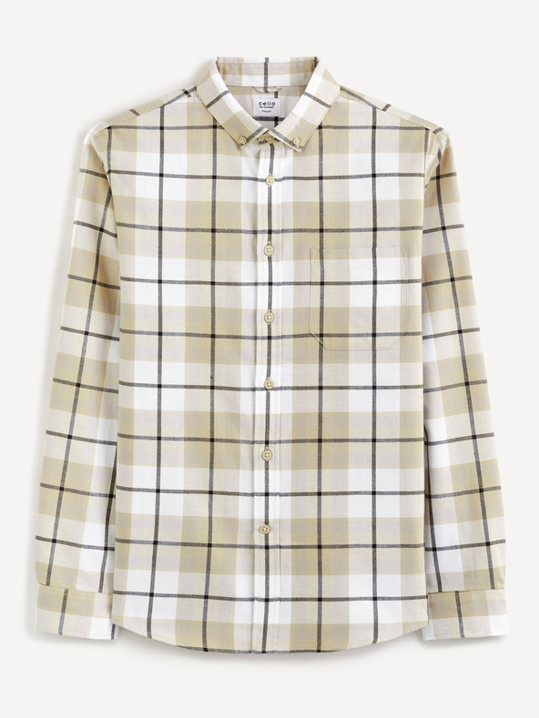 Celio Camicia a quadri da uomo bianca e beige Celio
