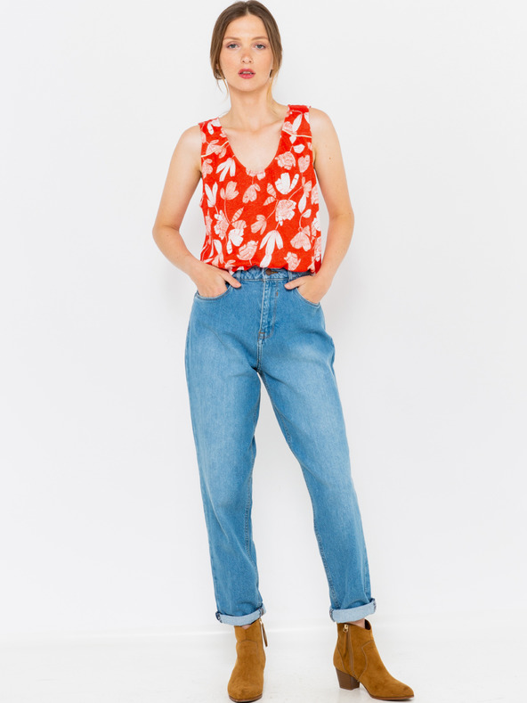 CAMAIEU Camicetta di lino a fiori arancione CAMAIEU