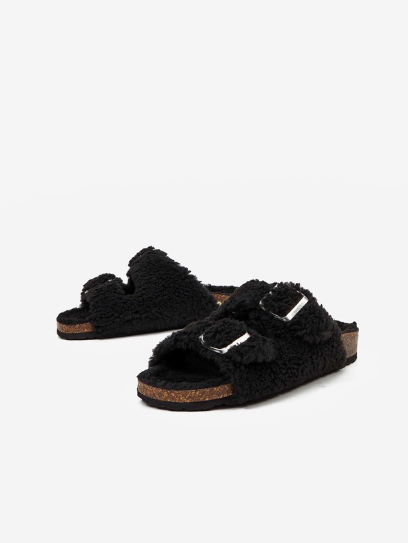 Replay Pantofole nere da donna in pelliccia sintetica Replay