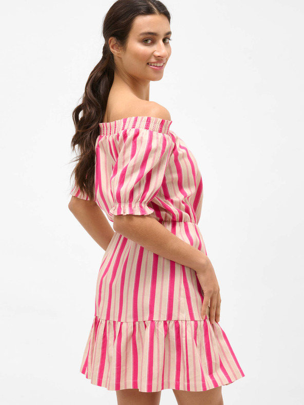 Orsay Abito in lino rosa a righe off-the-shoulder ORSAY