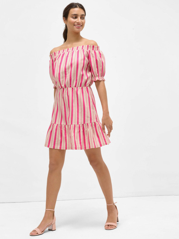 Orsay Abito in lino rosa a righe off-the-shoulder ORSAY