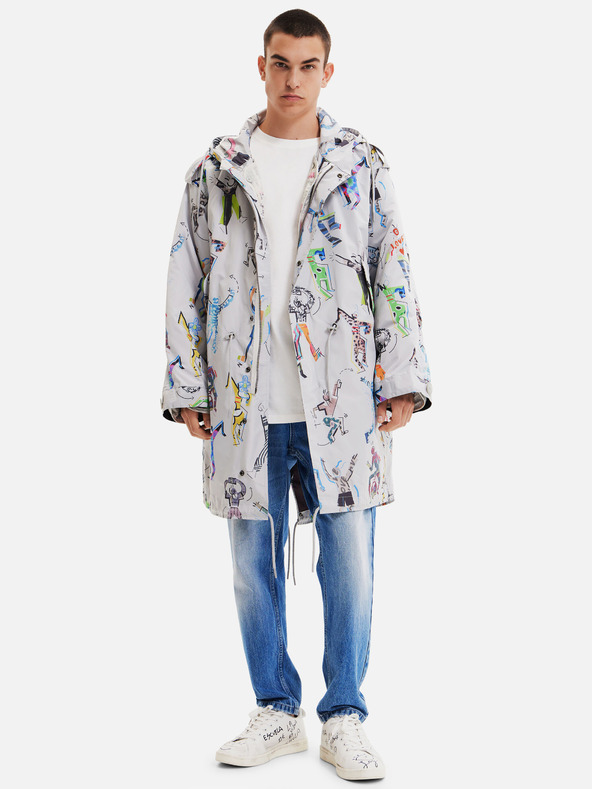 Desigual Parka Desigual Fele grigio chiaro da uomo con fantasia e inserto staccabile
