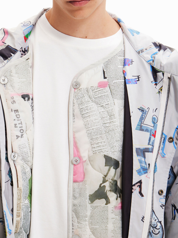 Desigual Parka Desigual Fele grigio chiaro da uomo con fantasia e inserto staccabile