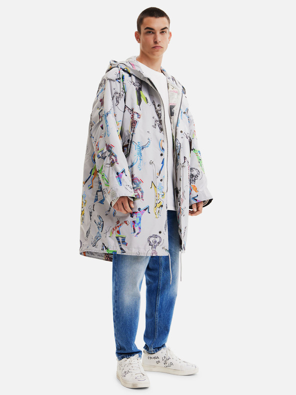 Desigual Parka Desigual Fele grigio chiaro da uomo con fantasia e inserto staccabile