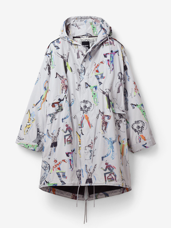 Desigual Parka Desigual Fele grigio chiaro da uomo con fantasia e inserto staccabile