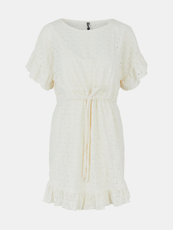 Pieces Abito traforato color crema con laccetto in vita Pieces Life