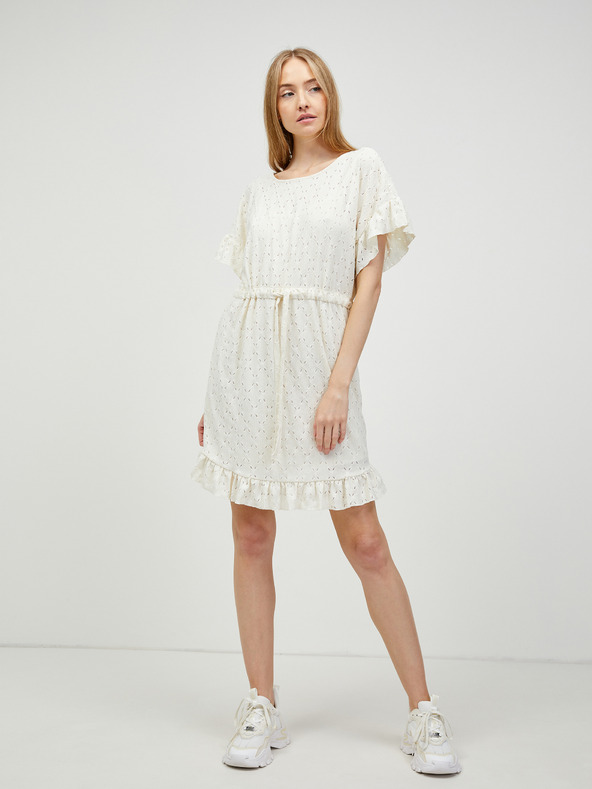 Pieces Abito traforato color crema con laccetto in vita Pieces Life