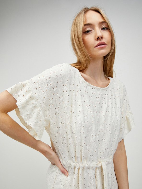 Pieces Abito traforato color crema con laccetto in vita Pieces Life