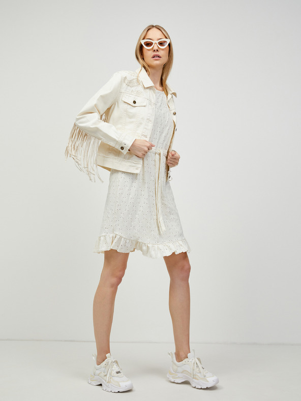 Pieces Abito traforato color crema con laccetto in vita Pieces Life