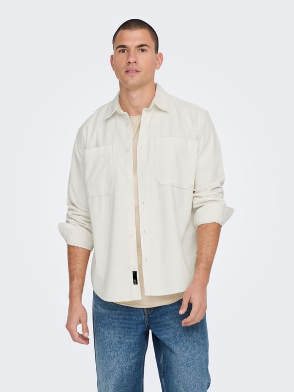 ONLY & SONS Camicia top in velluto a coste da uomo color crema ONLY & SONS Alp