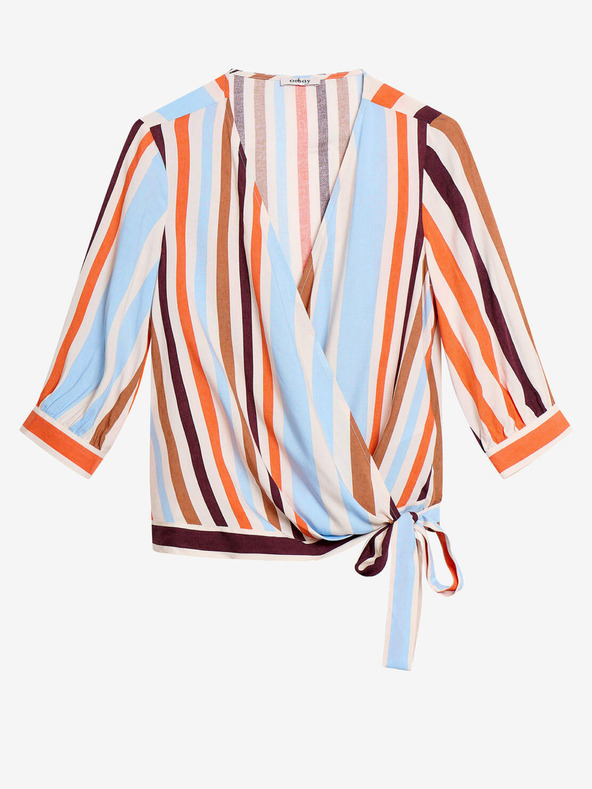 Orsay Blue-orange striped wrap blouse with three-quarter sleeve ORSAY