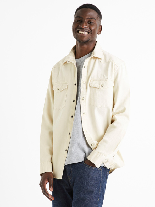 Celio Camicia in denim da uomo color crema Celio Dastroy