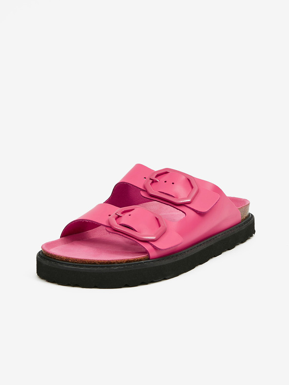 Ojju Pantofole da donna rosa con plateau in pelle OJJU
