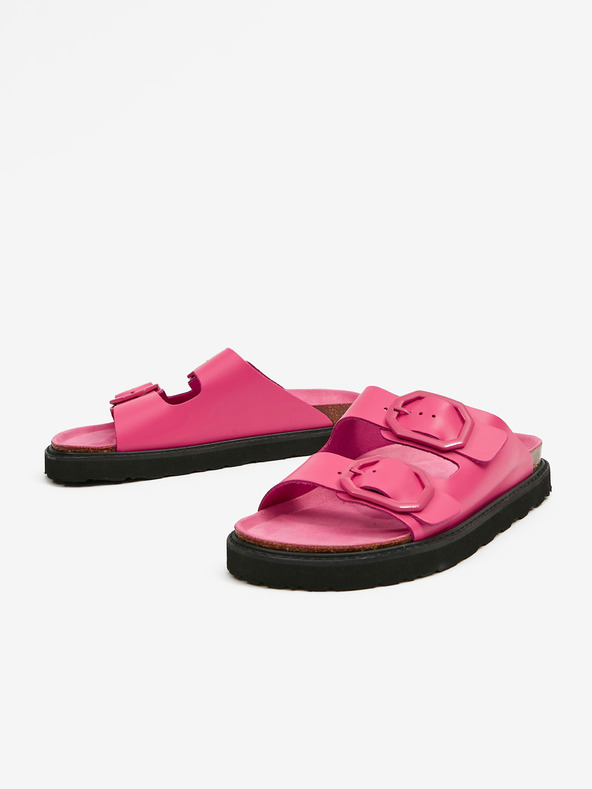 Ojju Pantofole da donna rosa con plateau in pelle OJJU
