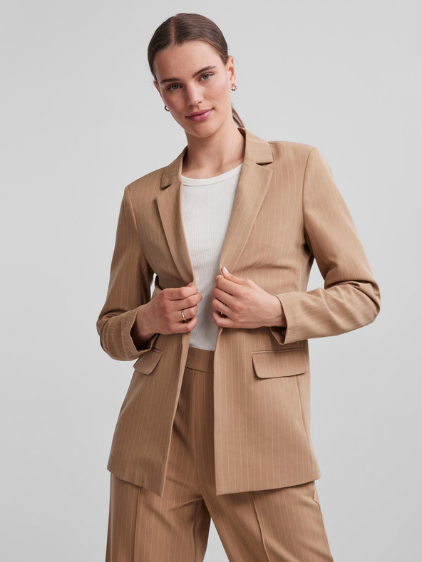Pieces Blazer a righe marrone chiaro da donna Pieces Bossy