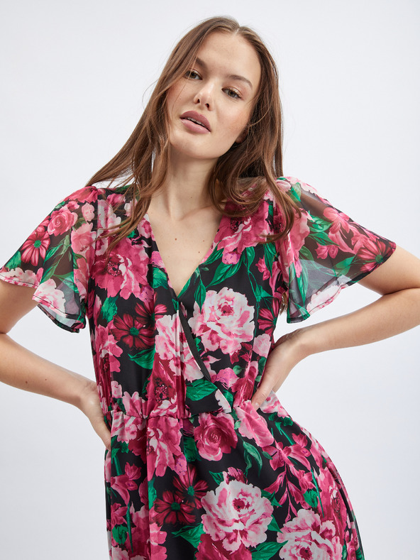 Orsay Abito floreale nero e rosa da donna ORSAY