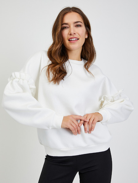 Orsay Felpa donna bianca oversize con maniche a palloncino ORSAY