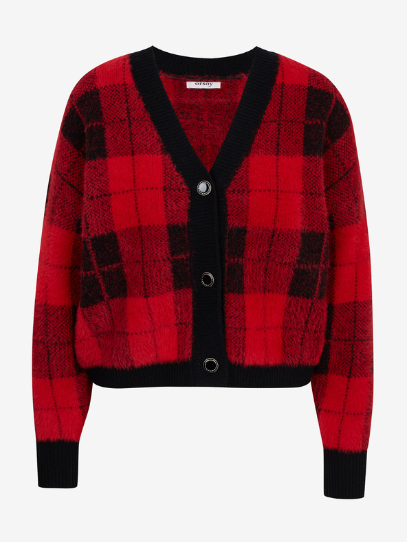 Orsay Cardigan donna nero e rosso a quadri ORSAY