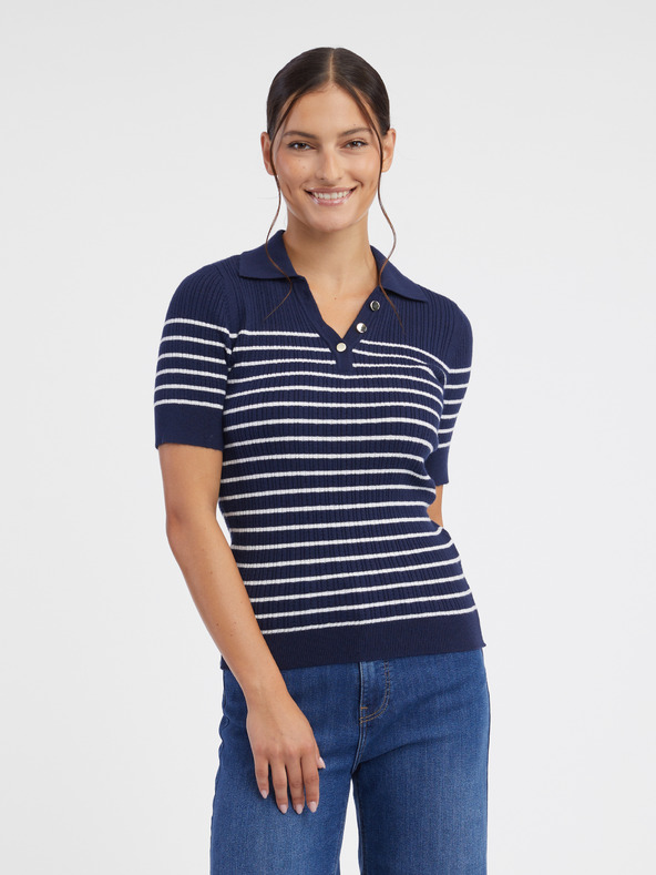 Orsay Polo donna blu scuro a righe ORSAY