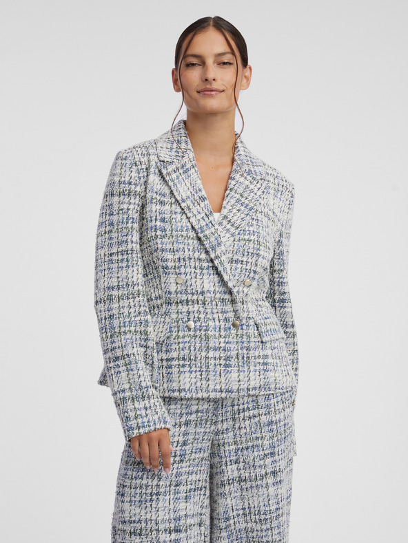 Orsay Blazer doppiopetto in tweed blu e cremisi da donna ORSAY