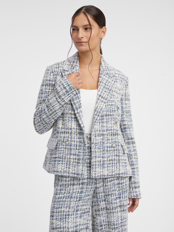 Orsay Blazer doppiopetto in tweed blu e cremisi da donna ORSAY
