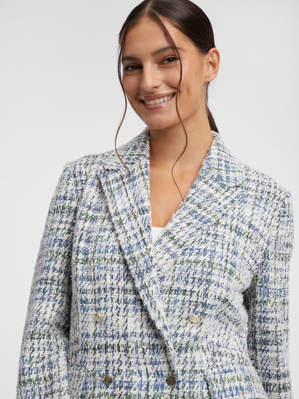 Orsay Blazer doppiopetto in tweed blu e cremisi da donna ORSAY