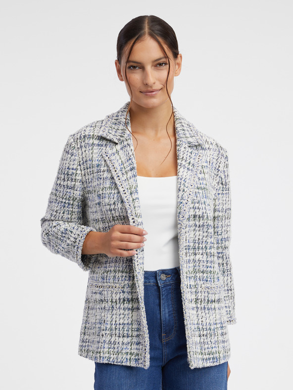 Orsay Blazer da donna in tweed blu e crema ORSAY