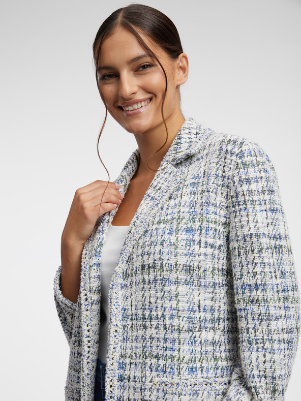 Orsay Blazer da donna in tweed blu e crema ORSAY