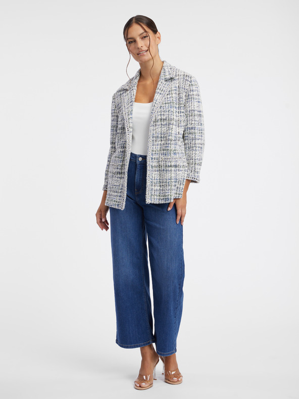 Orsay Blazer da donna in tweed blu e crema ORSAY