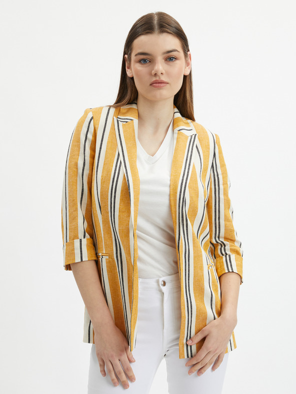 Orsay Giacca arancione da donna in lino a righe ORSAY