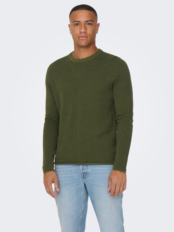ONLY & SONS Maglione a coste da uomo color kaki ONLY & SONS Niguel