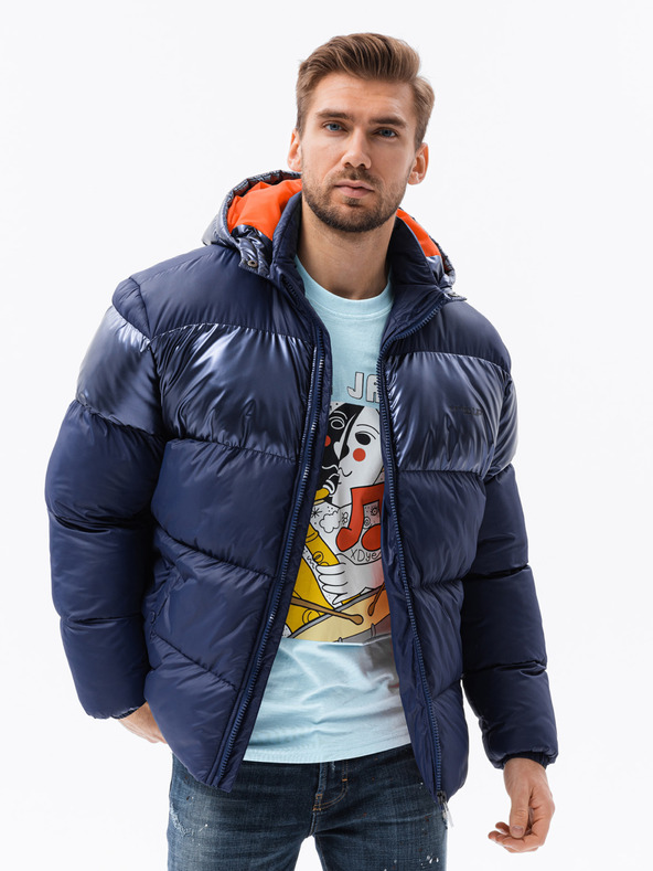 Ombre Clothing Giacca invernale trapuntata blu scuro da uomo con cappuccio Ombre Clothing