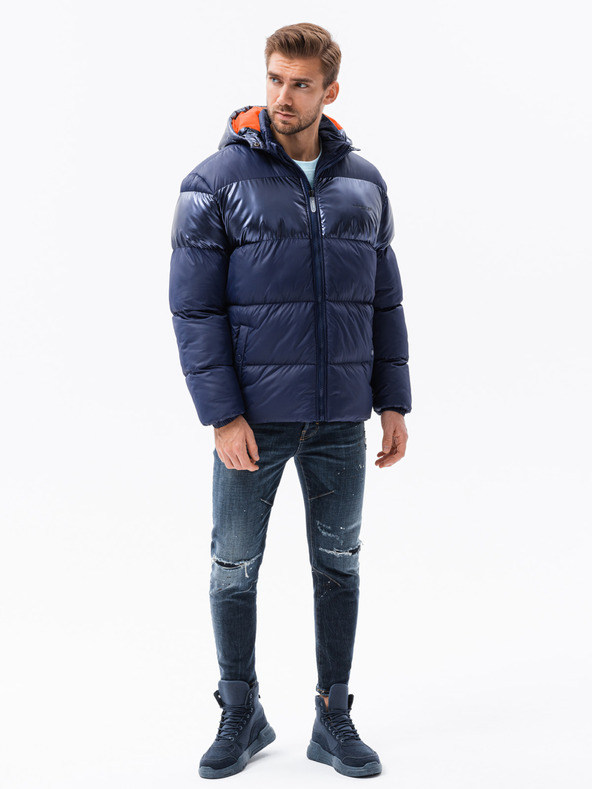 Ombre Clothing Giacca invernale trapuntata blu scuro da uomo con cappuccio Ombre Clothing
