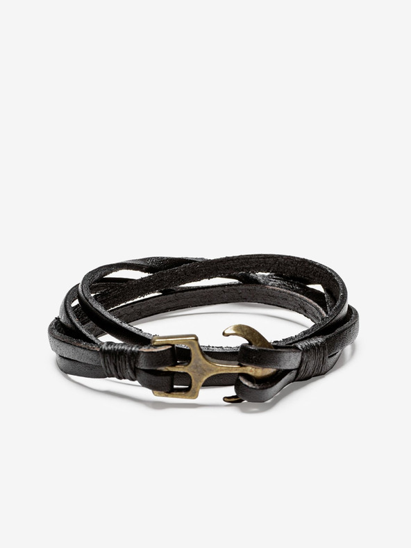 Ombre Clothing Bracciale in pelle nero da uomo Abbigliamento Ombre