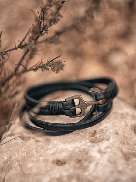 Ombre Clothing Bracciale in pelle nero da uomo Abbigliamento Ombre