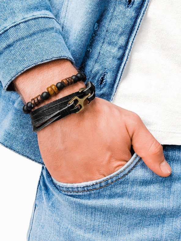 Ombre Clothing Bracciale in pelle nero da uomo Abbigliamento Ombre