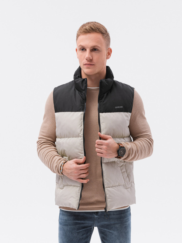 Ombre Clothing Gilet trapuntato nero e beige da uomo Ombre Clothing