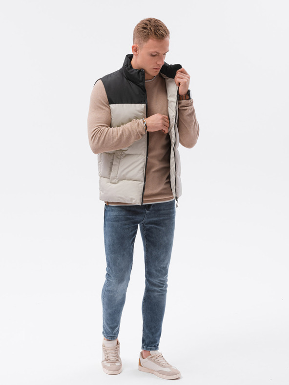 Ombre Clothing Gilet trapuntato nero e beige da uomo Ombre Clothing