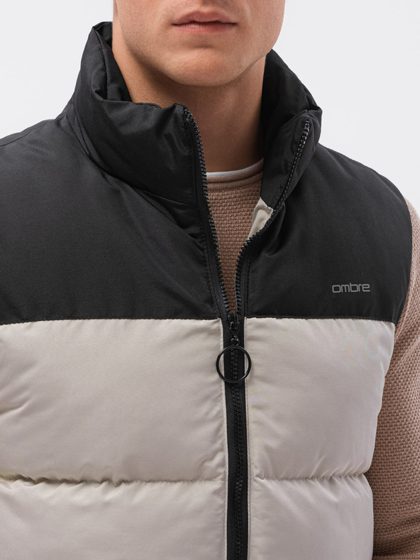 Ombre Clothing Gilet trapuntato nero e beige da uomo Ombre Clothing