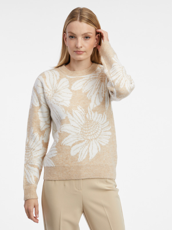 Orsay Maglione a fiori bianco e beige da donna ORSAY
