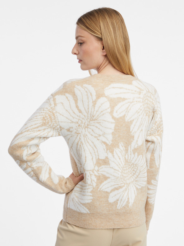 Orsay Maglione a fiori bianco e beige da donna ORSAY