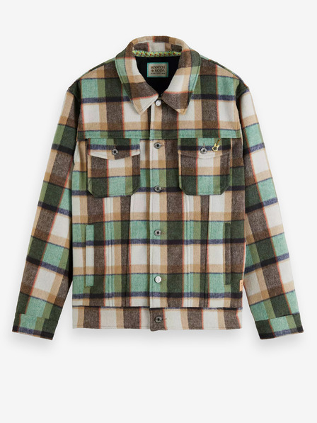 Scotch & Soda Giacca camicia in misto lana marrone e verde da uomo Scotch & Soda