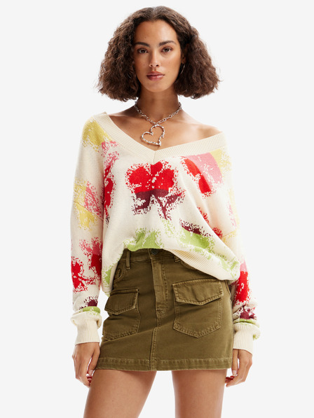 Desigual Cardigan floreale da donna Desigual Join rosso e crema