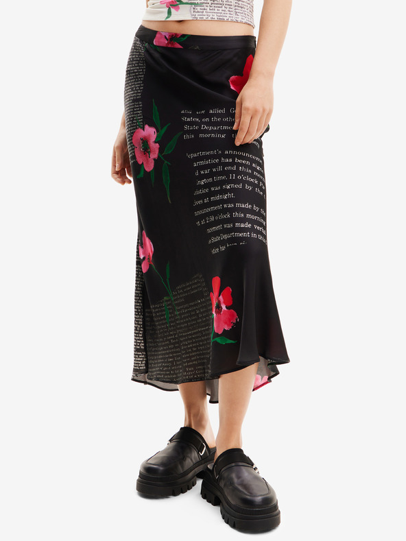 Desigual Maxi gonna nera da donna in raso a fiori Desigual Siracusa