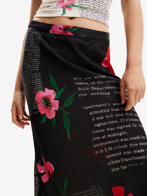 Desigual Maxi gonna nera da donna in raso a fiori Desigual Siracusa