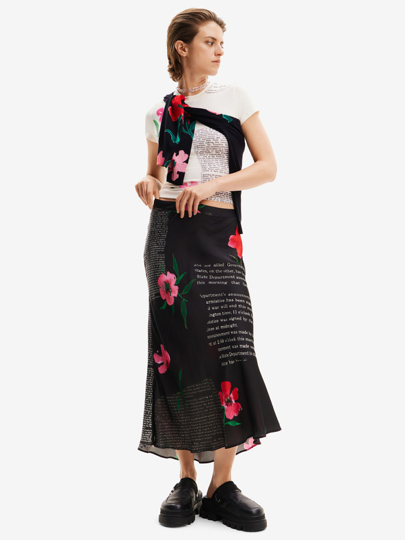 Desigual Maxi gonna nera da donna in raso a fiori Desigual Siracusa